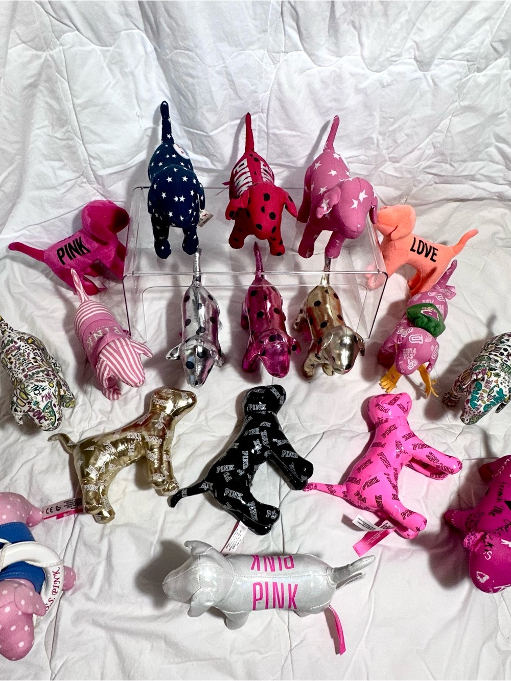 PINK Victoria's Secret Multi-Color Plush Dog Keychain Set